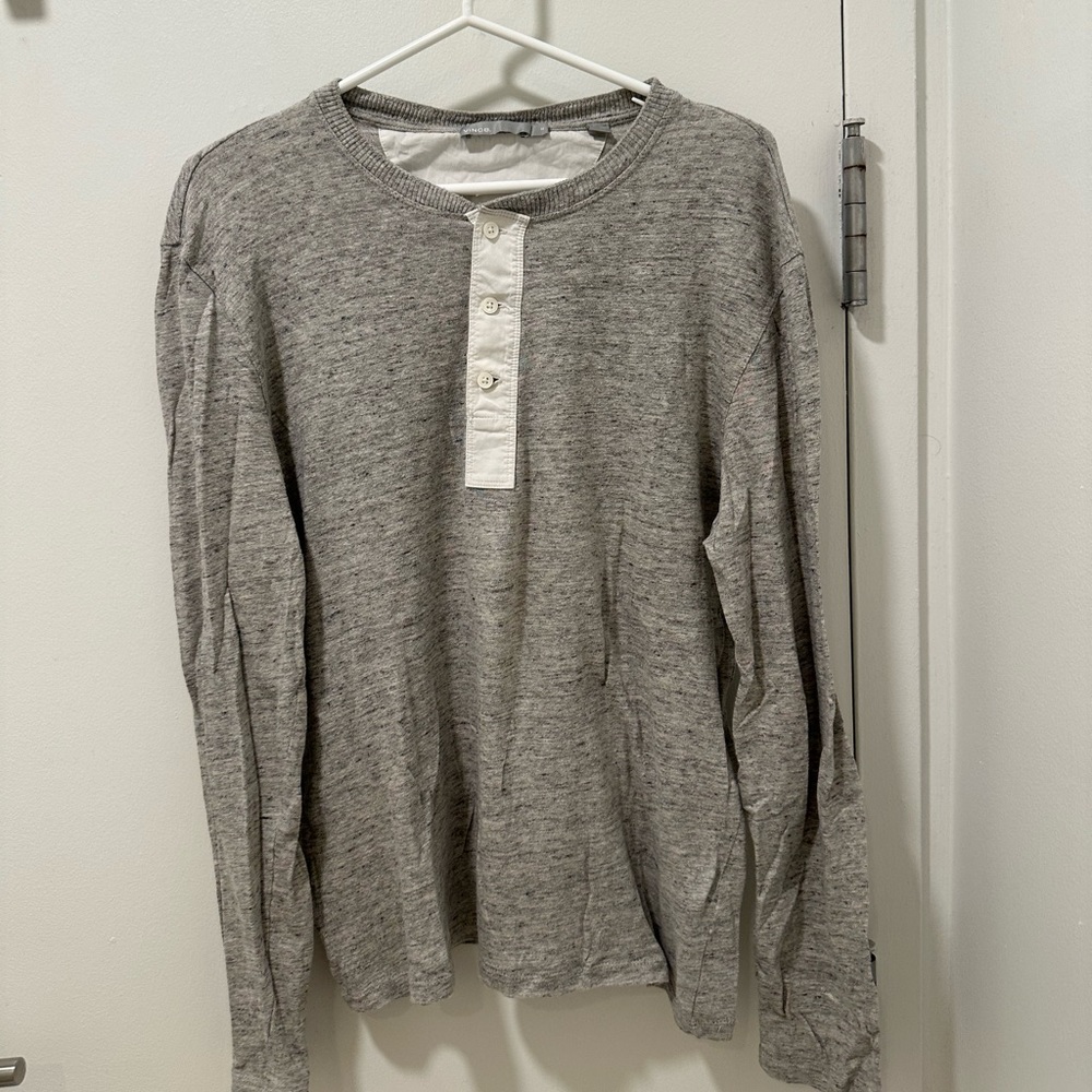 Vince Cotton Linen Henley Shirt Size M